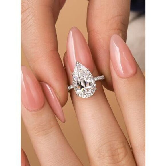 RODIFFY 5.0CT Elongated Pear Shaped Engagement Ring,Hidden Halo Simulated Diamo - Picture 5 of 6